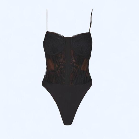 NWT Cami NYC Riona Lace Mesh Corset Bodysuit in Black Sz 4 - Picture 1 of 7